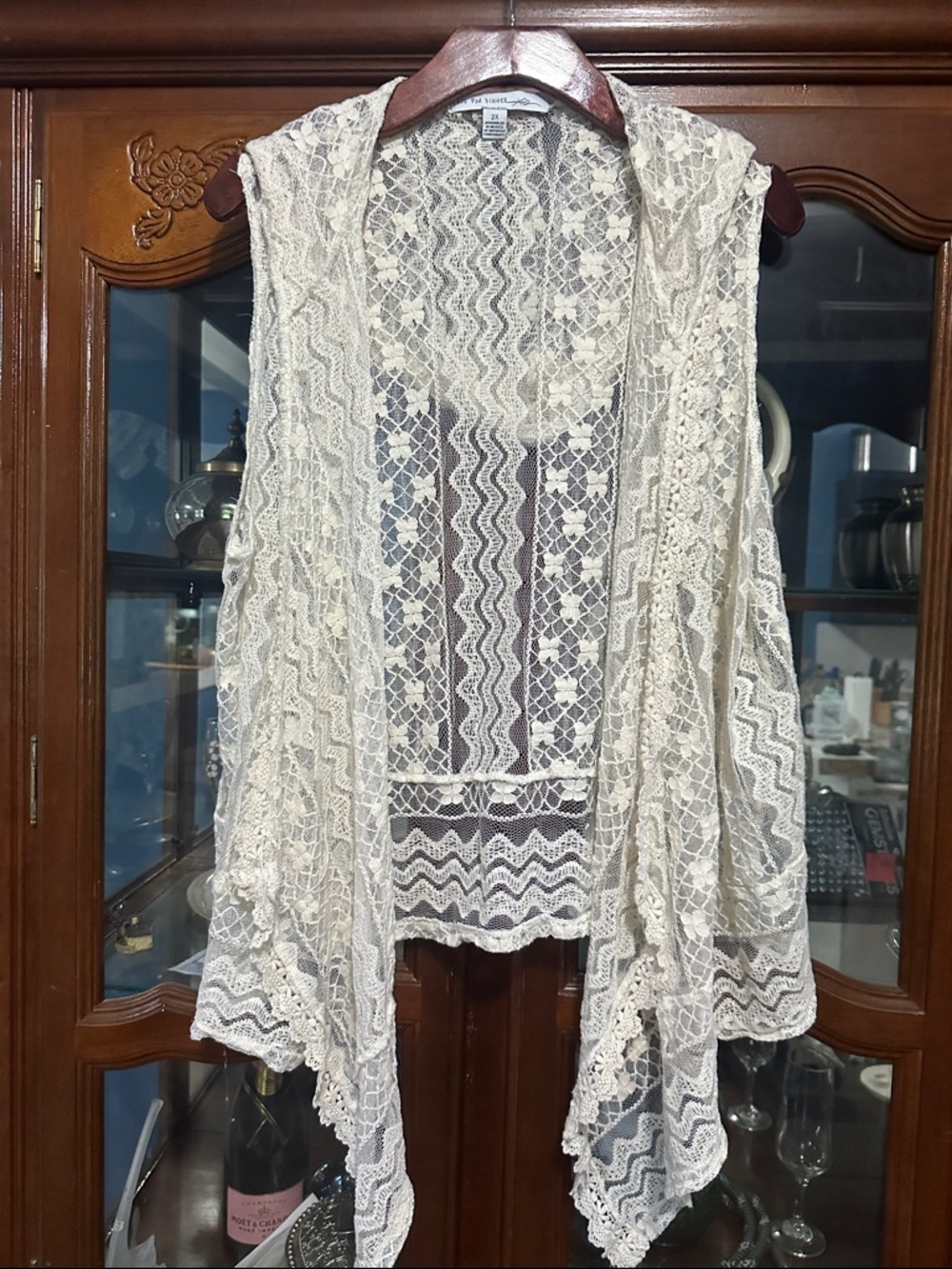Cream Lace Open-Front Sheer Cardigan